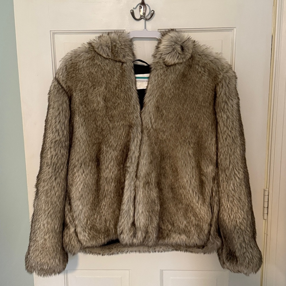 Zara Tan and Gray/Black Faux Fur-Trimmed Outerwear